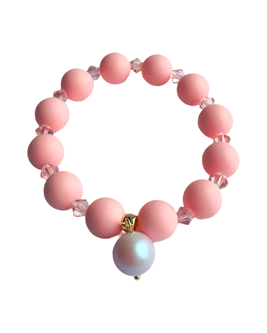 Bea ballet pink + Austrian crystal + pearl beaded bracelet