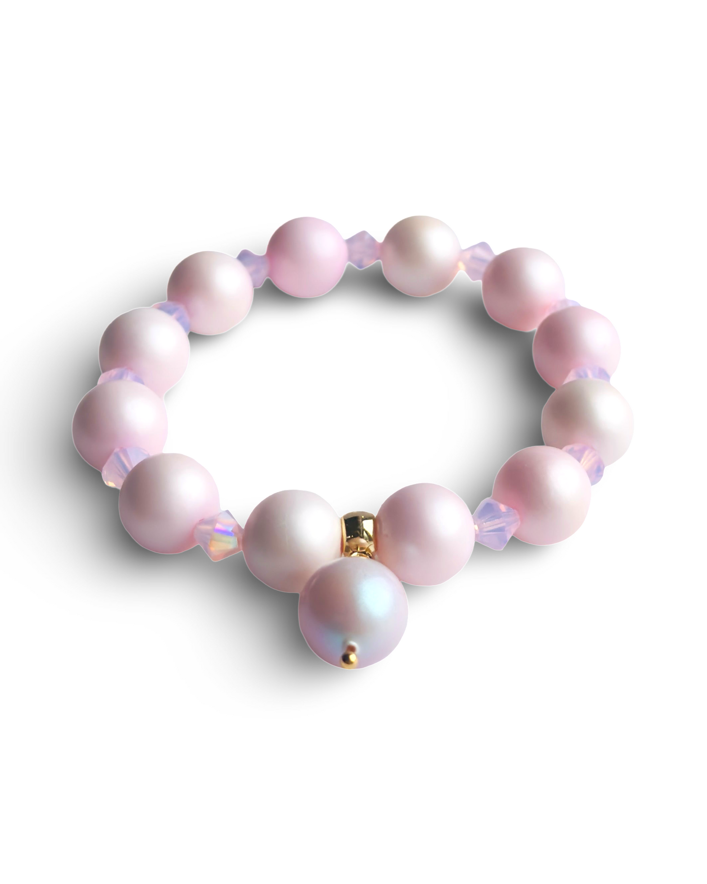 Bea powder pink pearl + Austrian crystal beaded bracelet