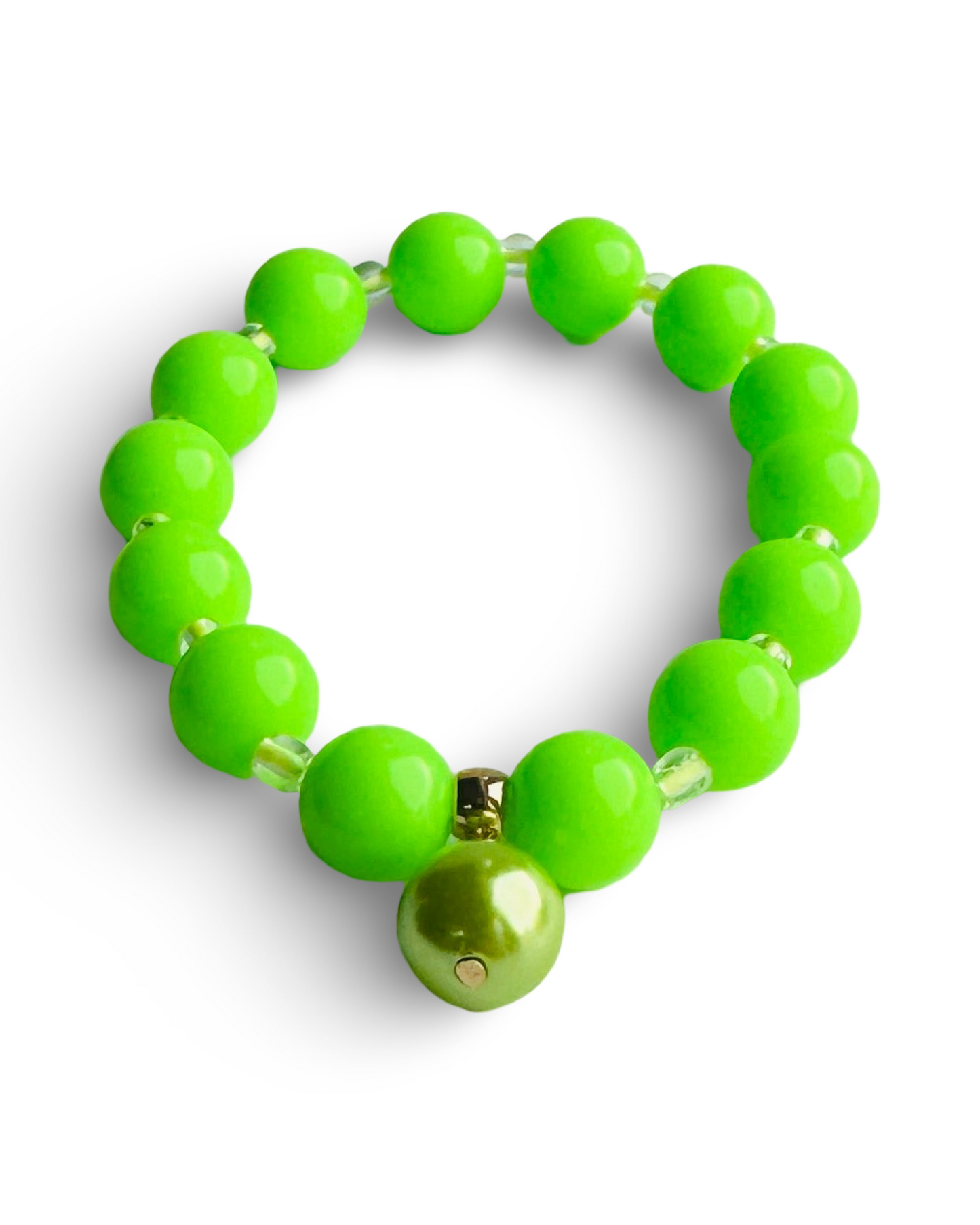 Beau neon green bracelet, Czech green drop pearl