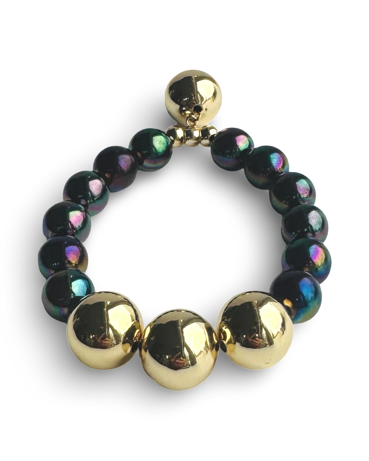 Honey glow deep navy + gold drop large ball charm bracelet