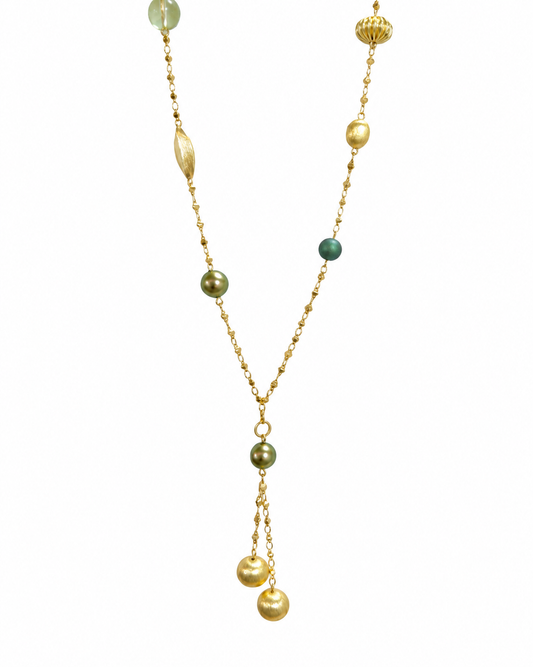 Queenie Deep Green & Gold Long Drop Necklace