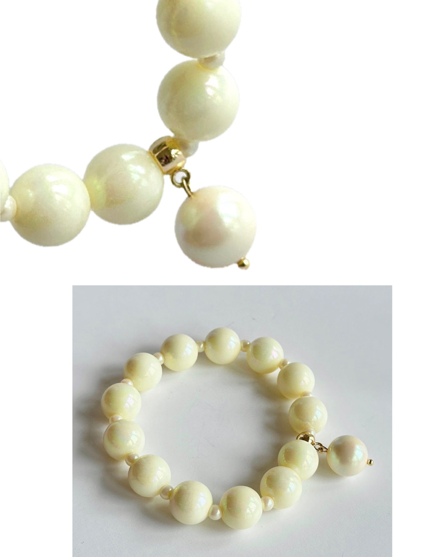 Beau bracelet in soft cream, crystal pearl charm