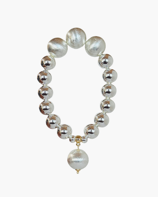 Pippa Pie Silver plated beaded bracelet, silver drop charm
