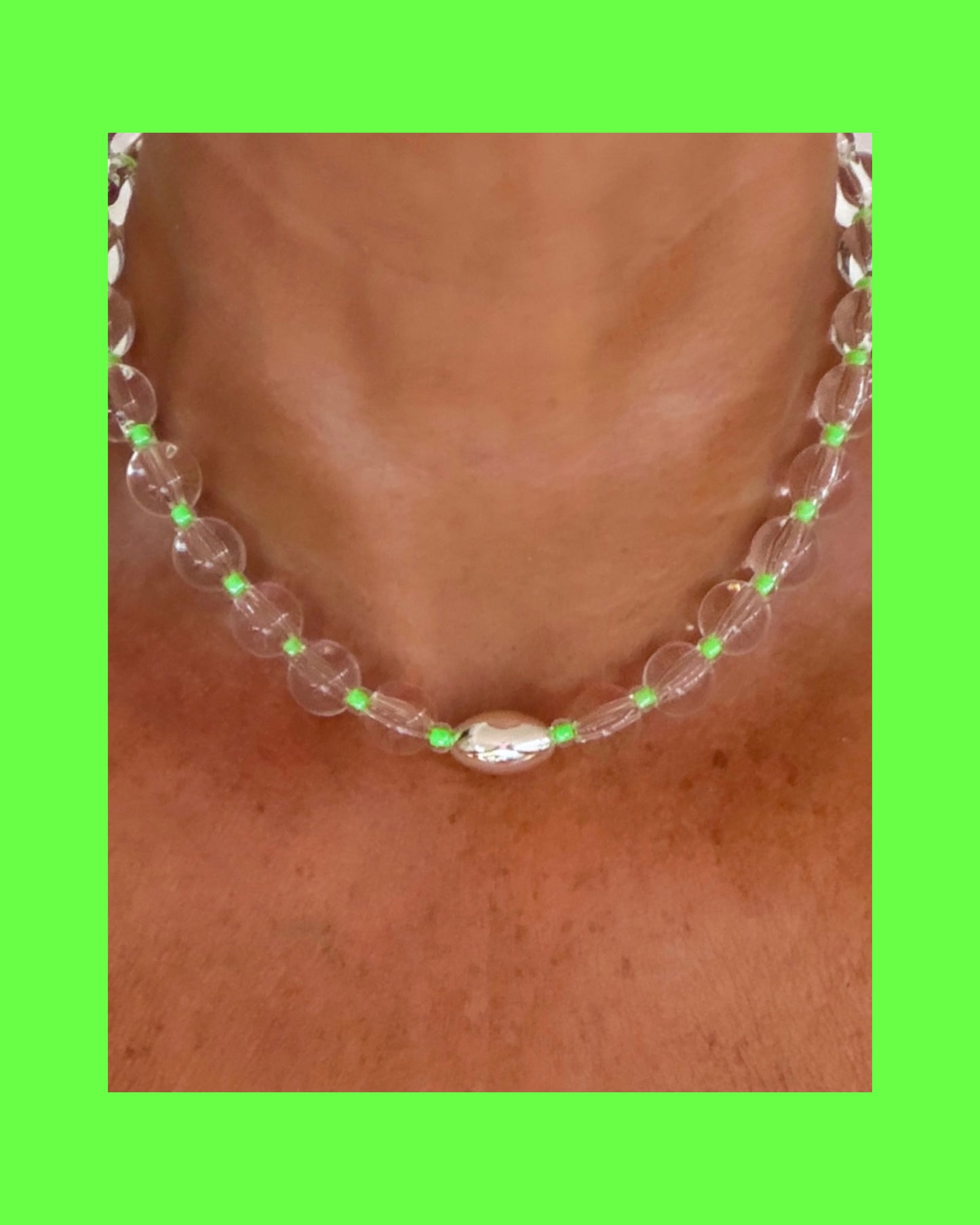 Green Pop Clear + Silver Choker
