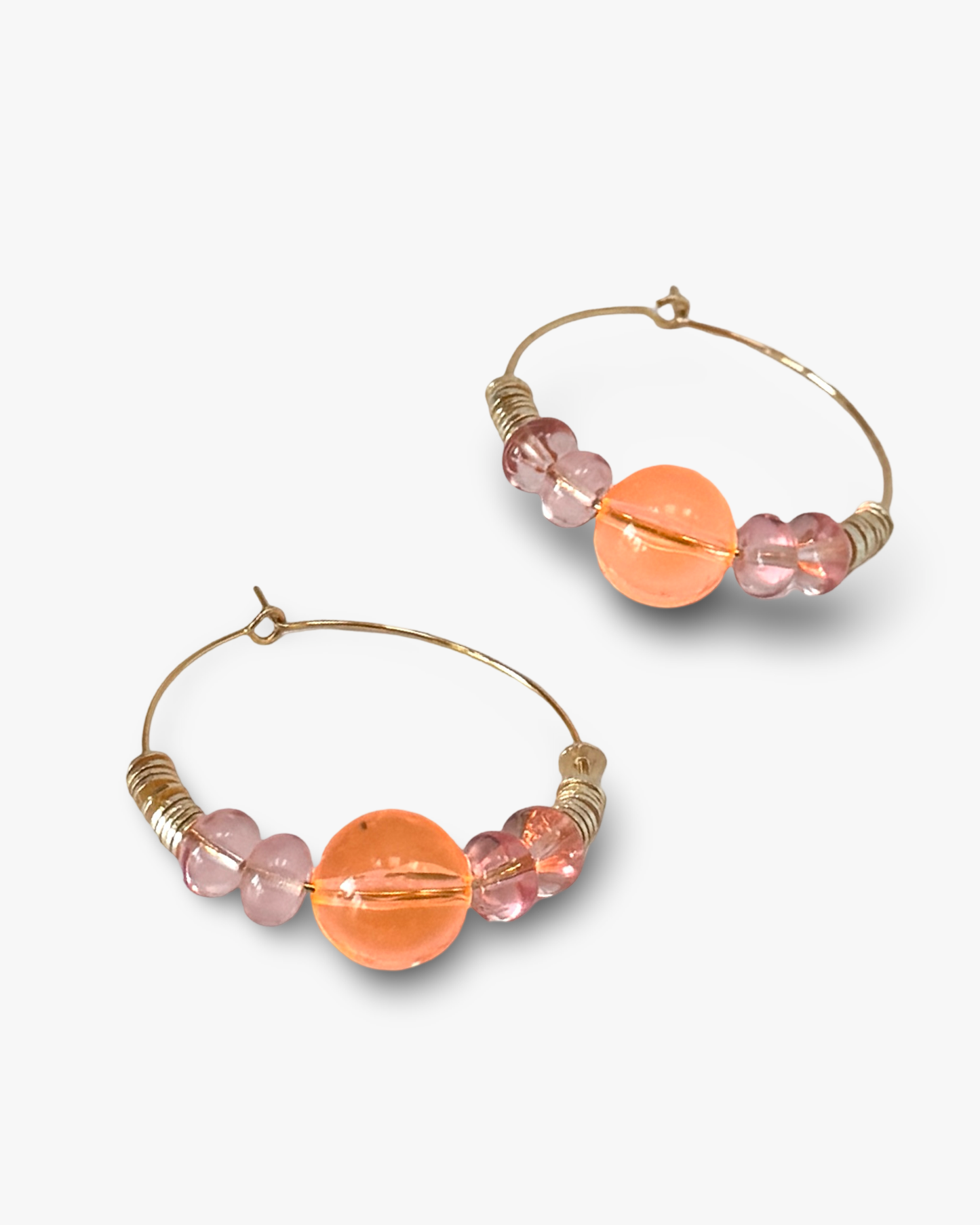 Fern vintage neon apricot crystal gold hoops